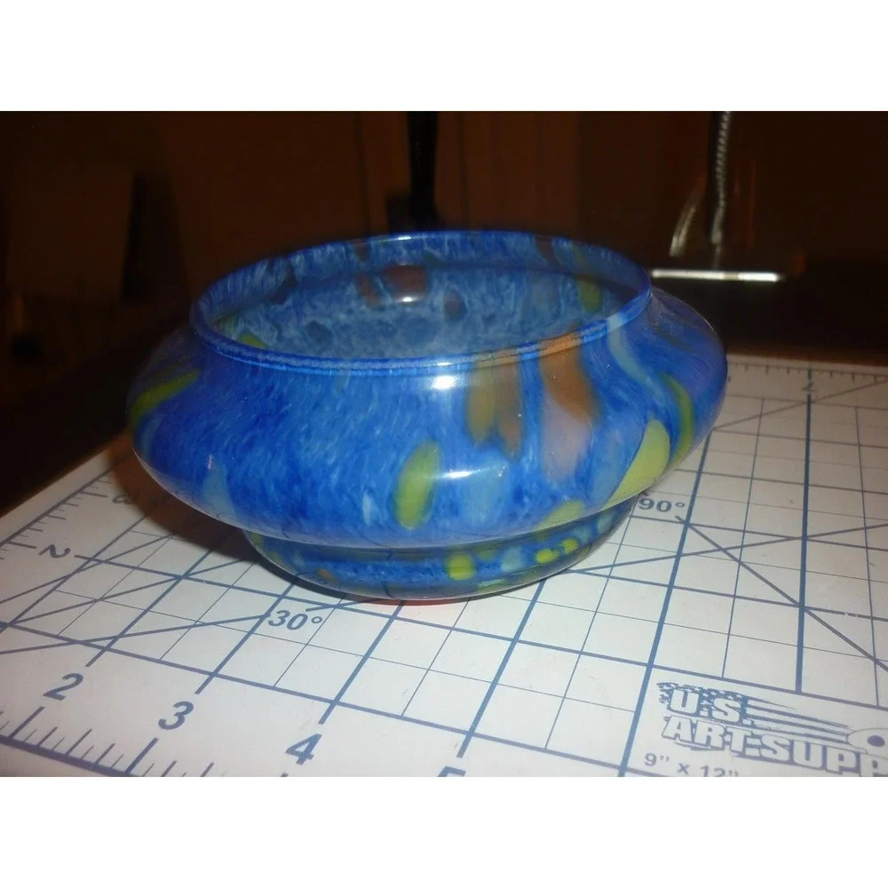 Vintage Lavorazione Arte Murano Blue Splatter Art Glass Bowl Made in Italy 6.5